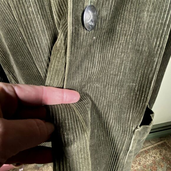 FLAX by Jeanne Engelhart Sz M Green Wide Whale Corduroy Chore Utility Coat Barn - Picture 8 of 11
